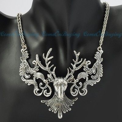 Vintage Style Silvery Antelope Deer Head Christmas Jewelry Gift 