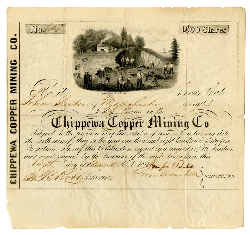 Chippewa Copper Mining Company, 1846 Issued Michigan Mining 