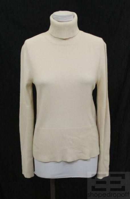 Beth Bowley Cream Cashmere Turtleneck Sweater Size Medium