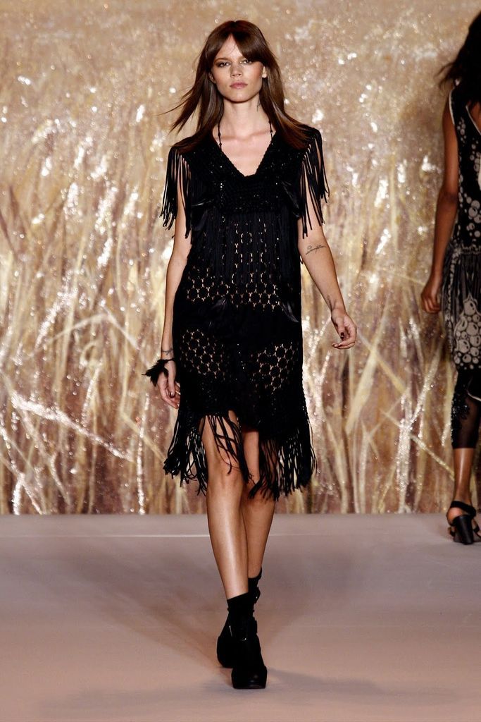 NWT $442 Anna Sui RUNWAY Circle Lace Dress in Black Fandango Fringe 