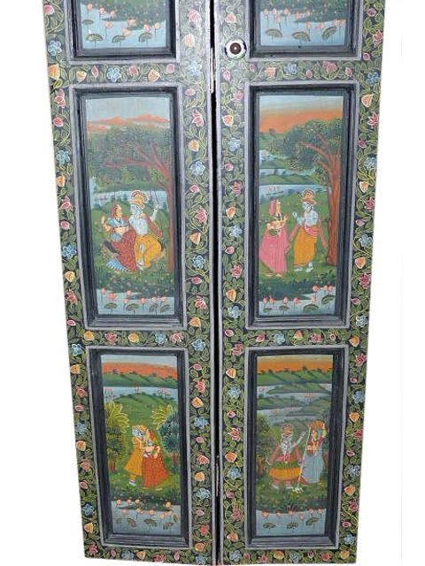   Radha Krishna Hand Painted Bifold Closet Wooden Door 79 x 24