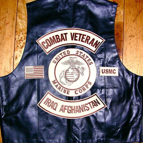 Combat Veteran Iraq Afghanistan USMC Biker Patches Vest