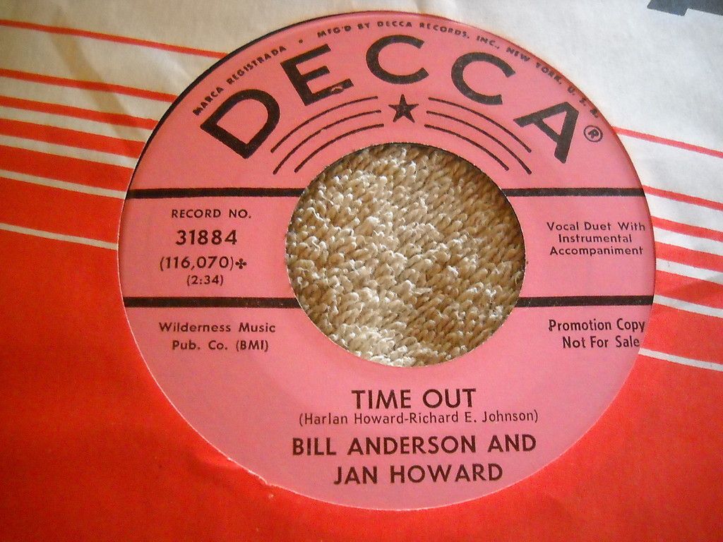 Bill Anderson Jan Howard Time Out DJ 45 I Know Youre Married Country 