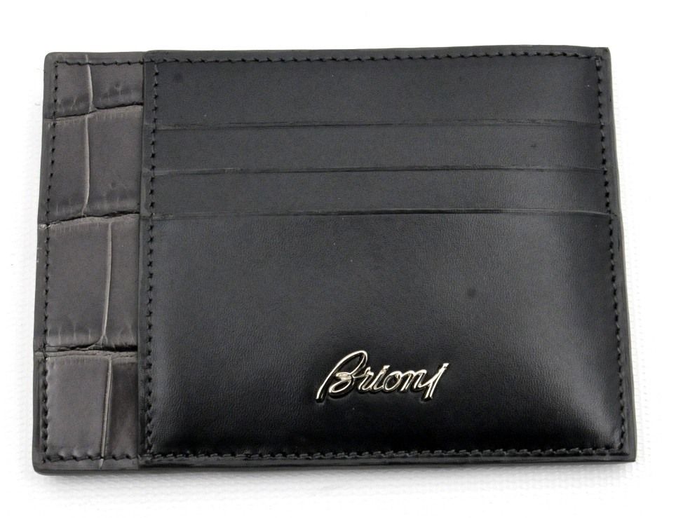 New BRIONI Italy Billy Smoke Gray Leather & Crocodile Wallet NWT $ 