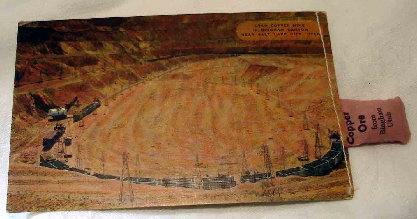 BINGHAM CANYON UT Utah COPPER MINE w Bag of Copper Ore Attatched