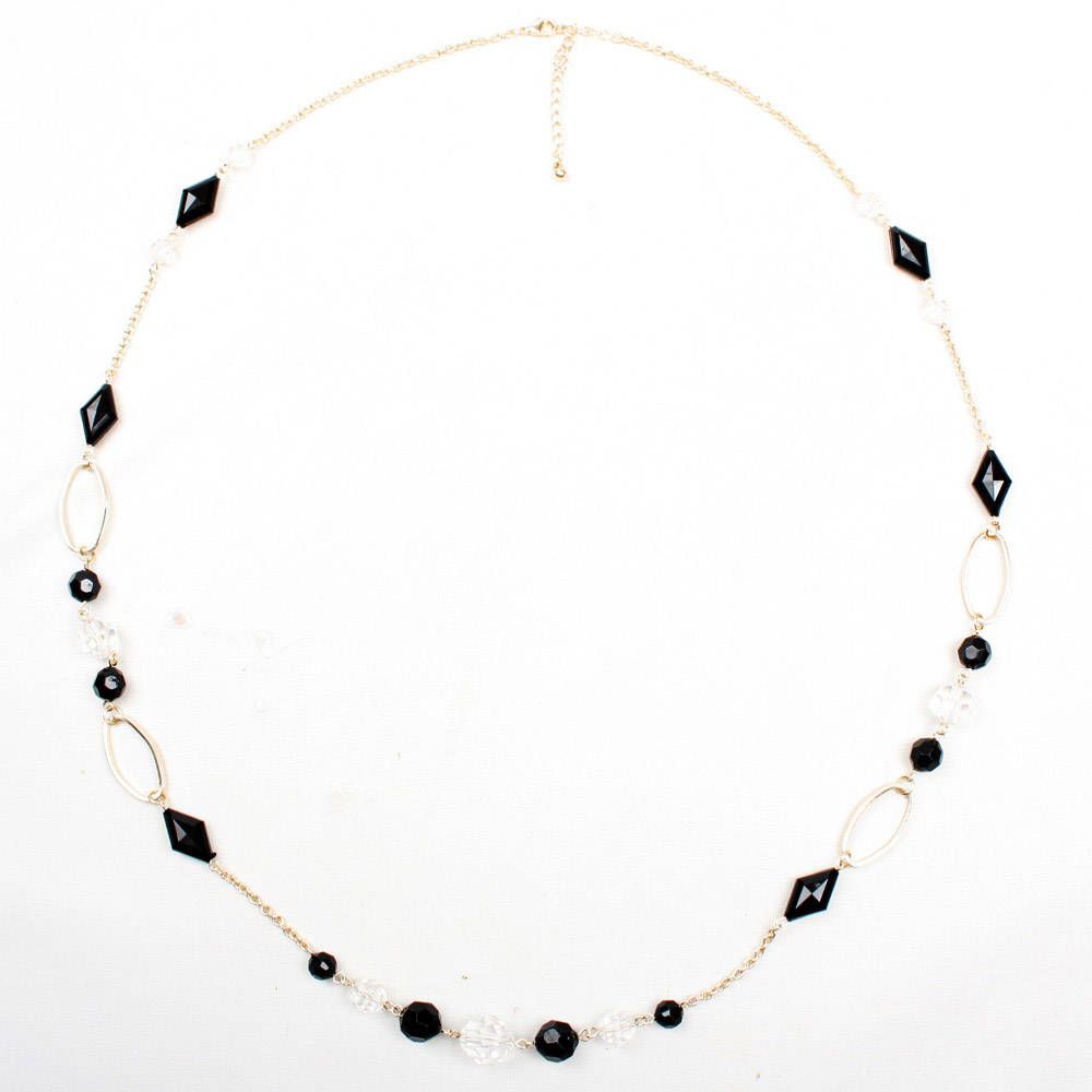 Gold Black Beaded Long Adjustable Chain Office Lady Women Necklace