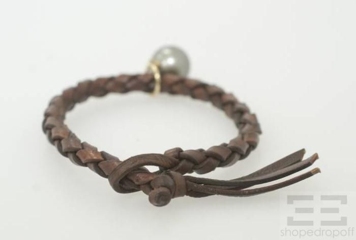 Mizuki Brown Leather 14k Gold Black Pearl Bracelet