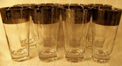 Black Silver Trim Elegance 8oz Water Iced Tea Drinking Glasses Lot 8 