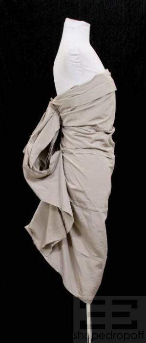 Lanvin Collection Blanche Taupe Silk & Cotton Pleated Strapless Dress 