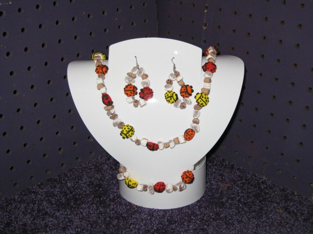 ONE OF A KIND HANDMADE LADYBUG NECKLACE WITH BRACELET AND EARRINGS