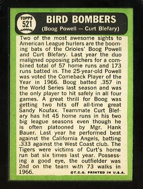 1967 Topps 521 Bird Bombers Boog Powell Curt Blefary Baltimore Orioles 