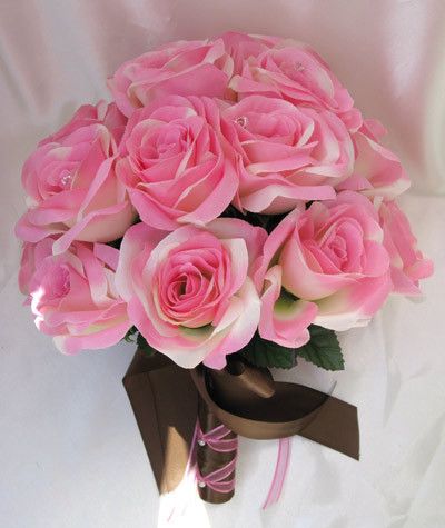 15pc Wedding Bouquet Flower Decoration Pink Brown