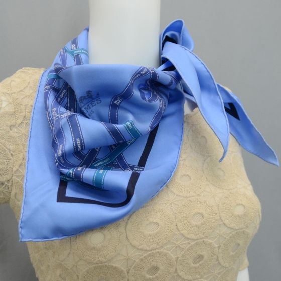 Hermes Silk Pointu Triangle Bolduc Ribbon Scarf Blue