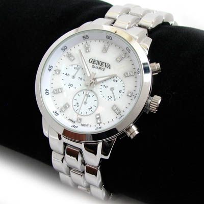   Large Bracelet Crystal Hours MOP Dial Oversized Boyfriend Watch