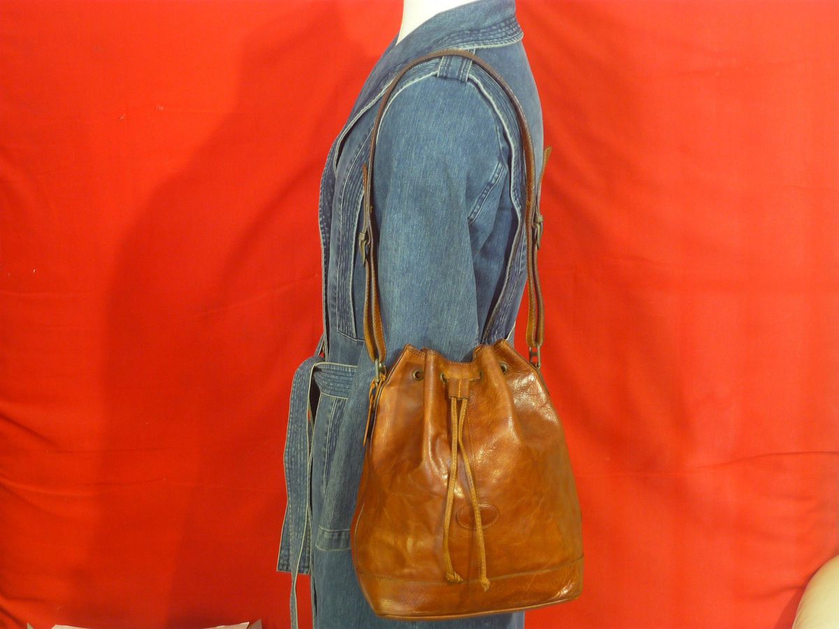 Bonia Extra Large Brown Leather Shoulder Bucket Bag