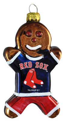 Boston Red Sox Gingerbread Man Blown Glass Christmas Ornament