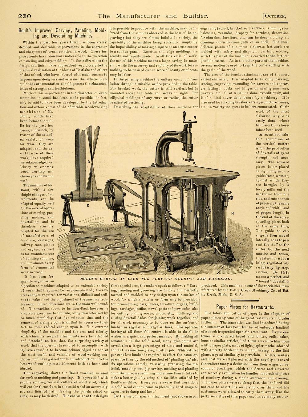 1881 Article Boults Carving Paneling Molding Dovetailing Antique 