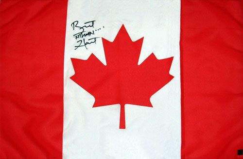 WWE Bret Hart Hand Signed Canadian Flag with Proof COA