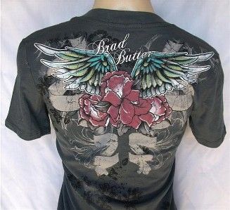 BRAD BUTTER Womens Gray FOIL Bird GRAPHIC T Shirt Sz Medium NWT