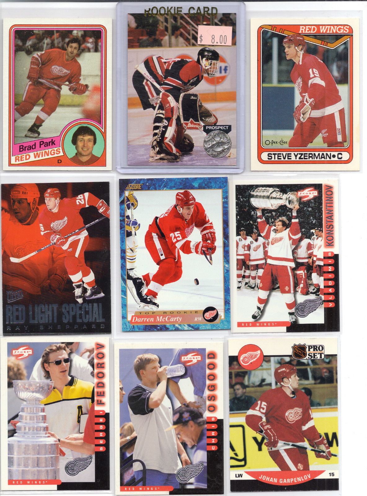   DETROIT RED WINGS 9 LOT STEVE YZERMAN OPC HASEK RC PARK KONSTANTINOV