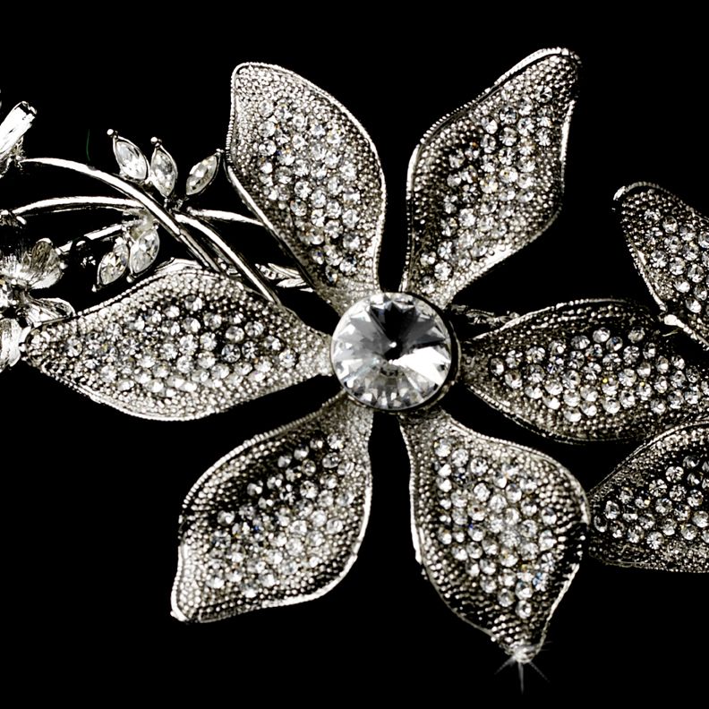 Stunning Floral Bridal Headpiece Headband (Antique) Silver  Side 