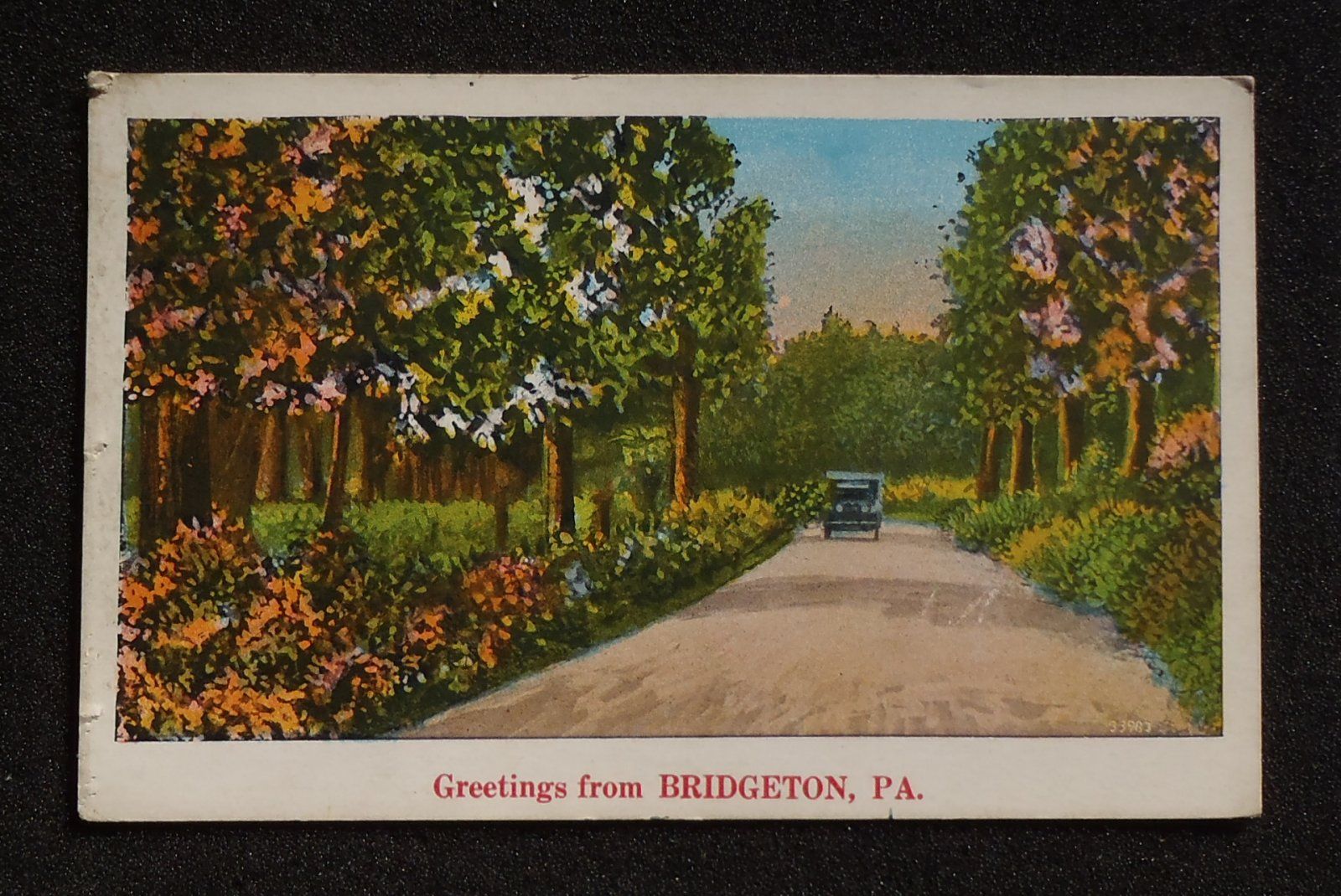  Old Car on Country Road Greetings Bridgeton PA York Co Postcard