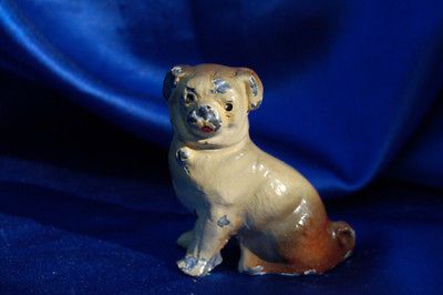 Antique Metal dog PUg with little tag on collar curly tail 