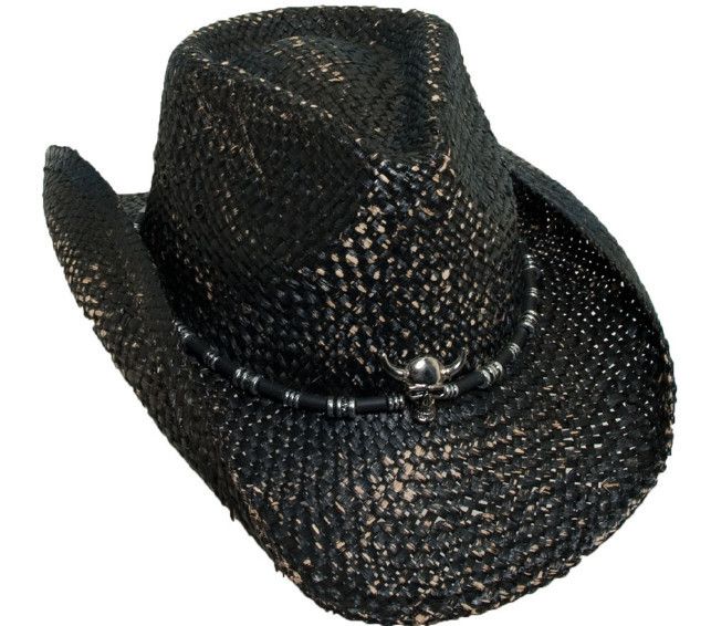Bret Michaels Black Western Cowboy Hat Skull Concho