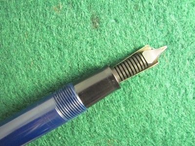    Rare Blue English Lever Fill Fountain Pen With 14K Broad Oblique Nib