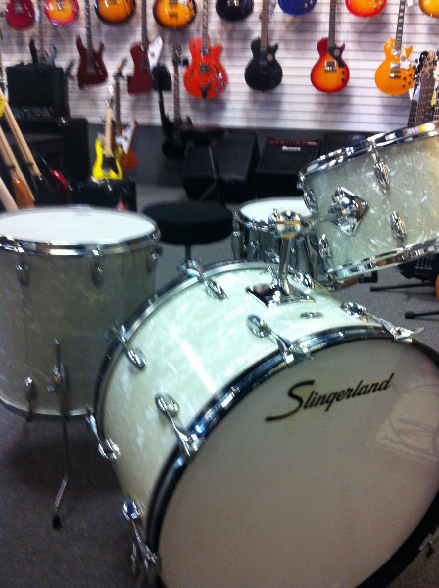    SLINGERLAND WHITE MARINE PEARL 4 PC DRUMSET BUDDY RICH SIZES 3 PLY