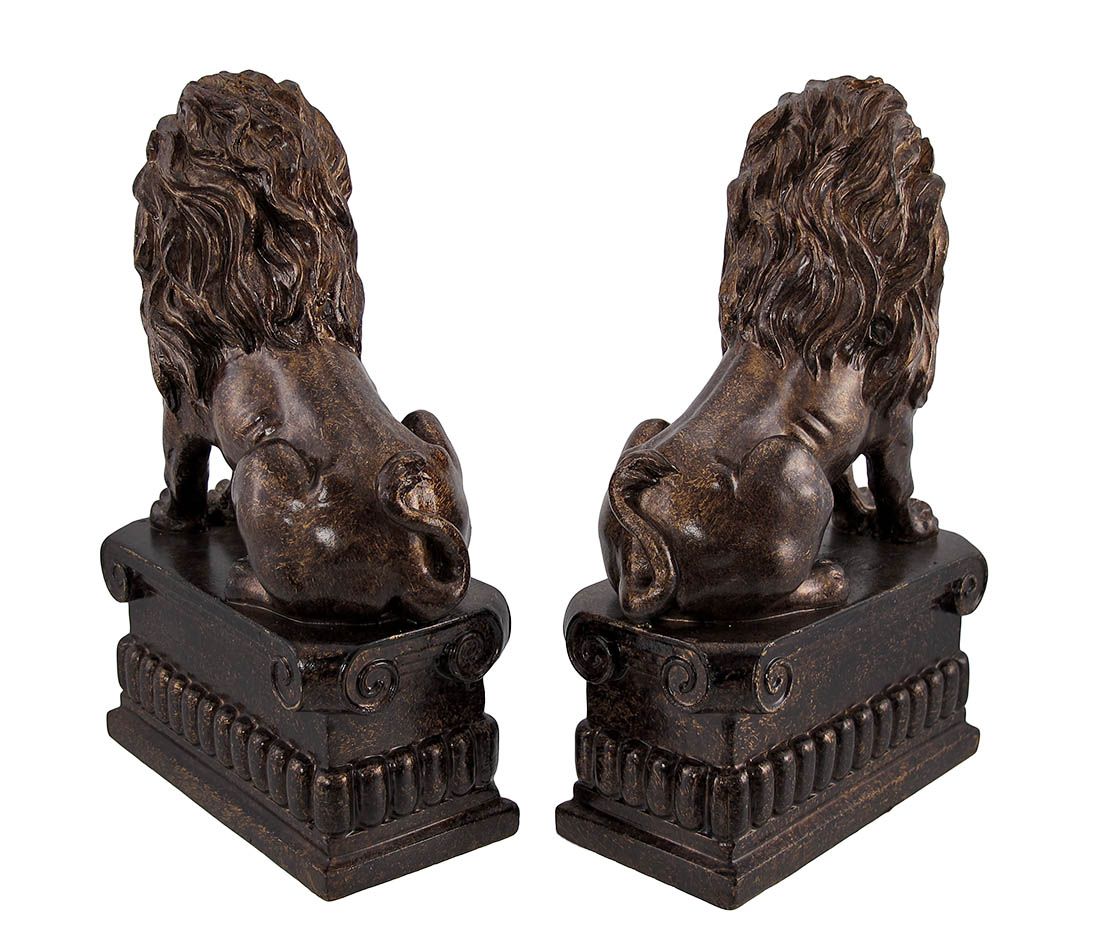 UMA61 polystone lion bookend statue bronze 3I