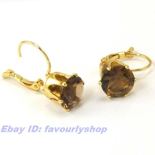 Dark Brown Swarovski Crystal Solitaire 18K Gold GP Hoop Earring