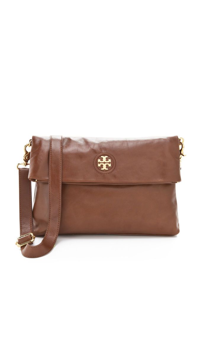 Tory Burch Smoke Brown City Foldover Messenger Leather Bag MSRP $365 