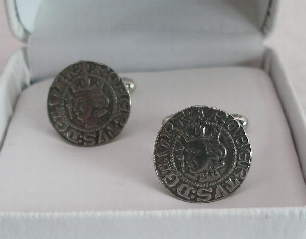 Scottish King Robert The Bruce Silver Penny Cufflinks