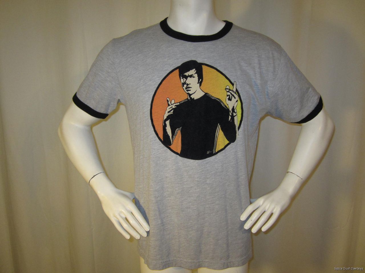 Bruce Lee Mens Ringer T Shirt Size XL by Five Crown Felt Graphic 