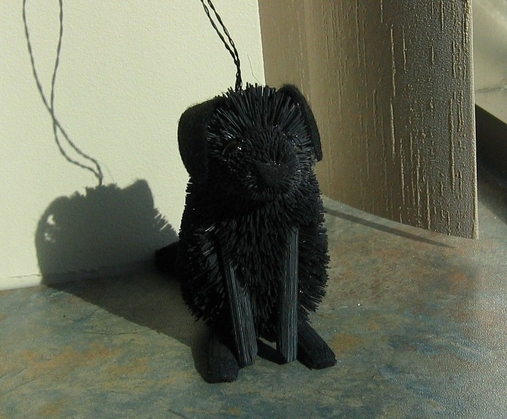 Wonderful Natural Brush Art Black Lab Dog Christmas Ornament New