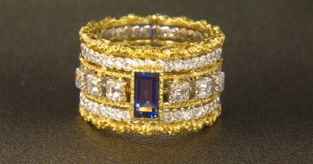 Buccellati 18K Two Tone Gold Diamond Sapphire Band Ring