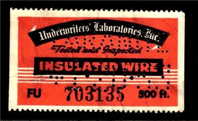 Underwritters Laboratories Insulated 1953WIRE Inspection Revenue 