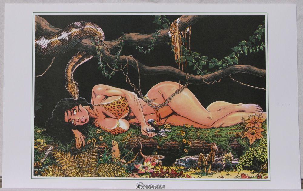 Budd Root Print Meriem 2000 NM Cavewoman Dinosaur Snake 11 x 17 