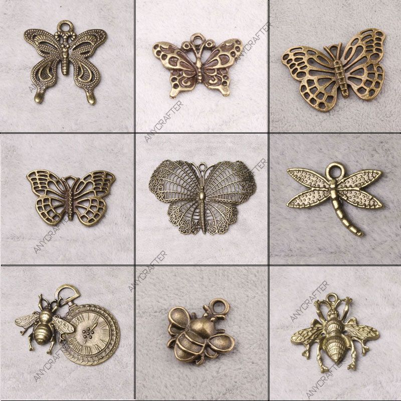Antique Brass Vintage Insect Butterfly Jewelry Findings Charms Pendant 