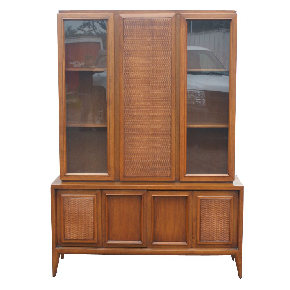 52 x 73 Vintage Wood Cane Glass Hutch China Cabinet