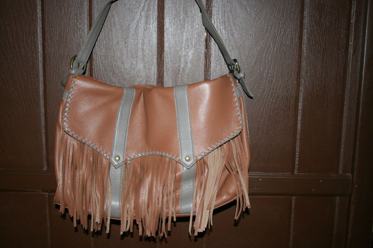 Muxo by Camila Alves Leather Messenger with Fringe 280 Whiskey