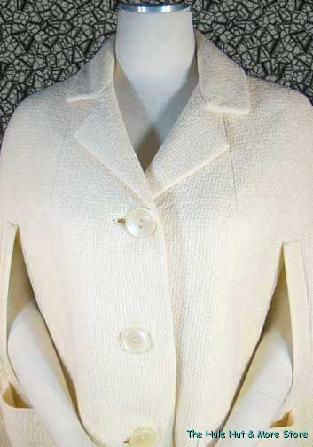 MOD Vintage 60s Cream WOOL 3/4 Length CAPE   COAT Big Hip Pockets, S