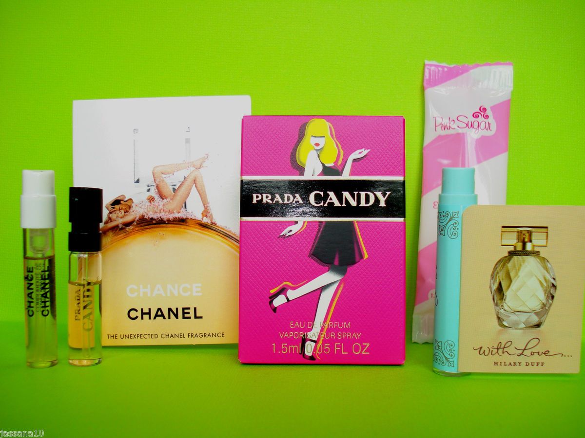   Chance Chanel Aquolina Pink Sugar Hilary Duff Prada Candy Vial Samples