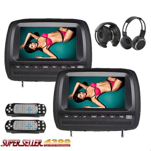 Cool Black Dual 9 Car Pillow Headrest DVD Player Sony Lens IR 