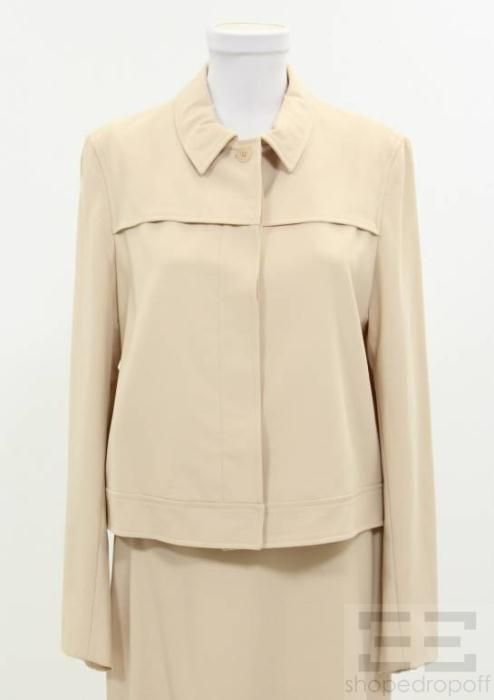 Calvin Klein Collection Beige Wool 2 PC Button Front Jacket Skirt Suit 