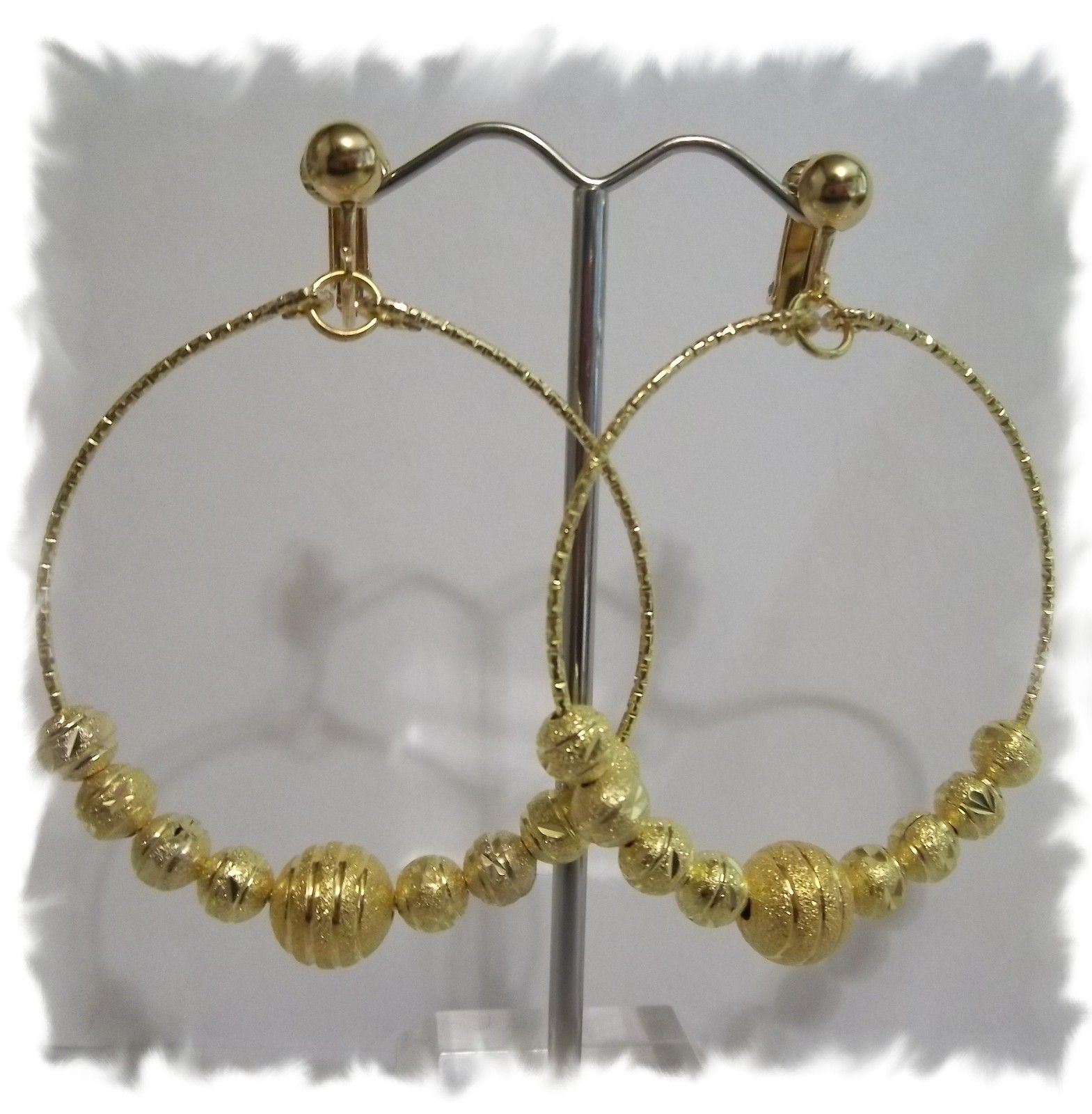 Clip on 2 Gold Tone Stardust Non Pierced Hoop Earrings C799 Juicebox 