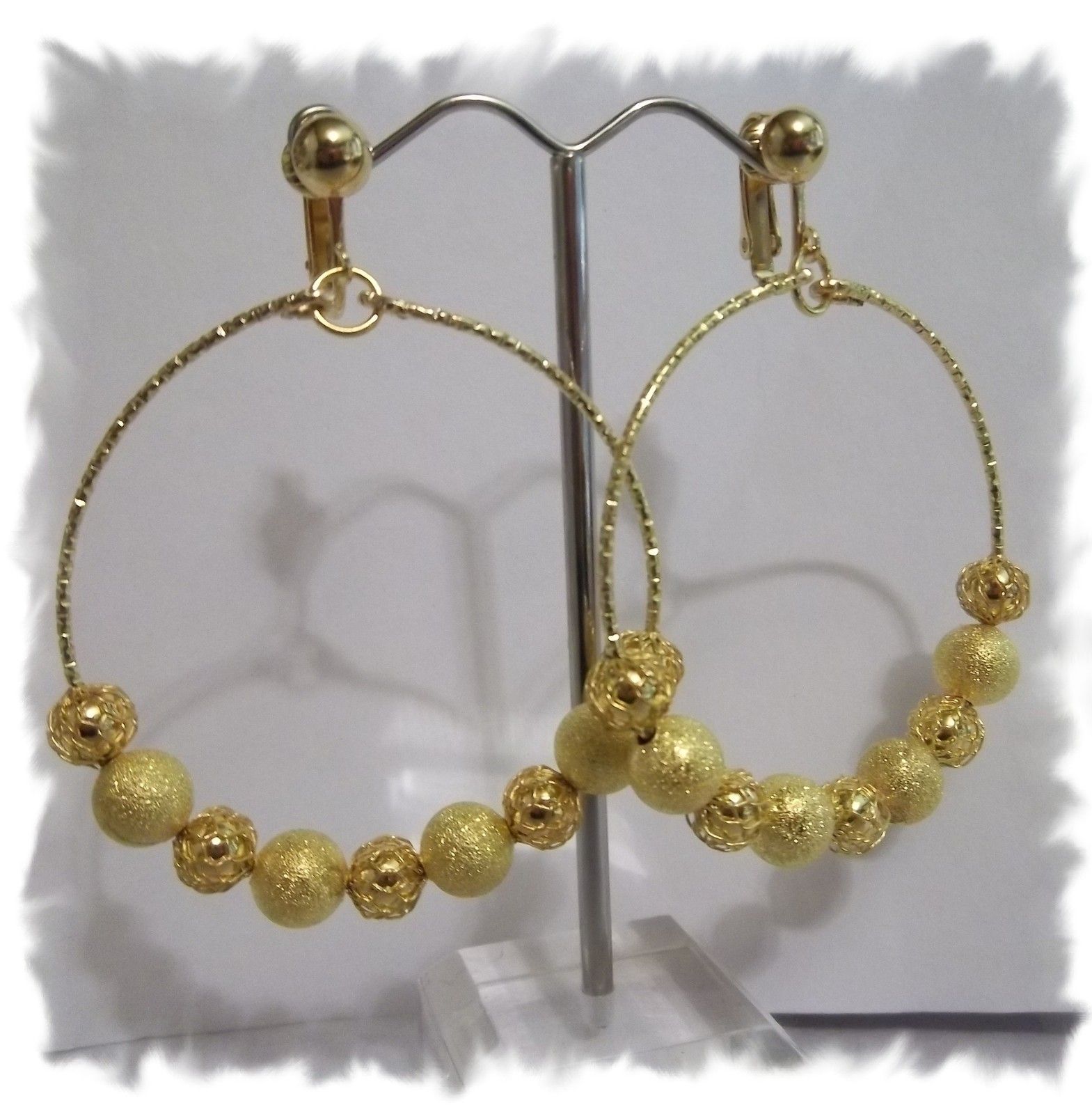 Clip on 2 Gold Tone Stardust Non Pierced Hoop Earrings C800 Juicebox 