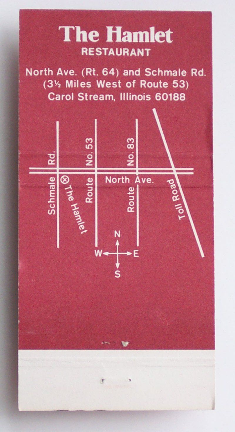 1980s Matchbook The Hamlet Carol Stream IL DuPage Co MB