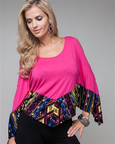   Foxy Fuchsia or Royal Blue Jr Egyptian Poncho Top w/Tribal Print Trim